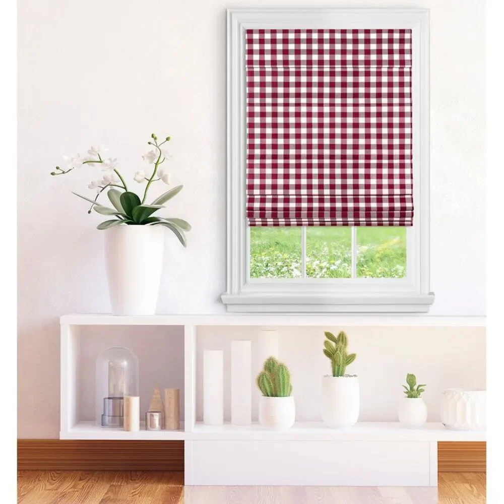 PowerSellerUSA Cordless Buffalo Plaid Curtains, Roman Shades for Windows, Room